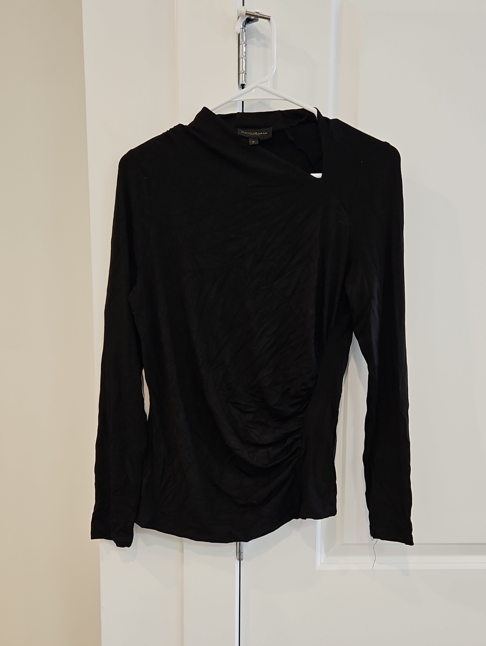 Donna Karan Black Long-Sleeve Draped Top